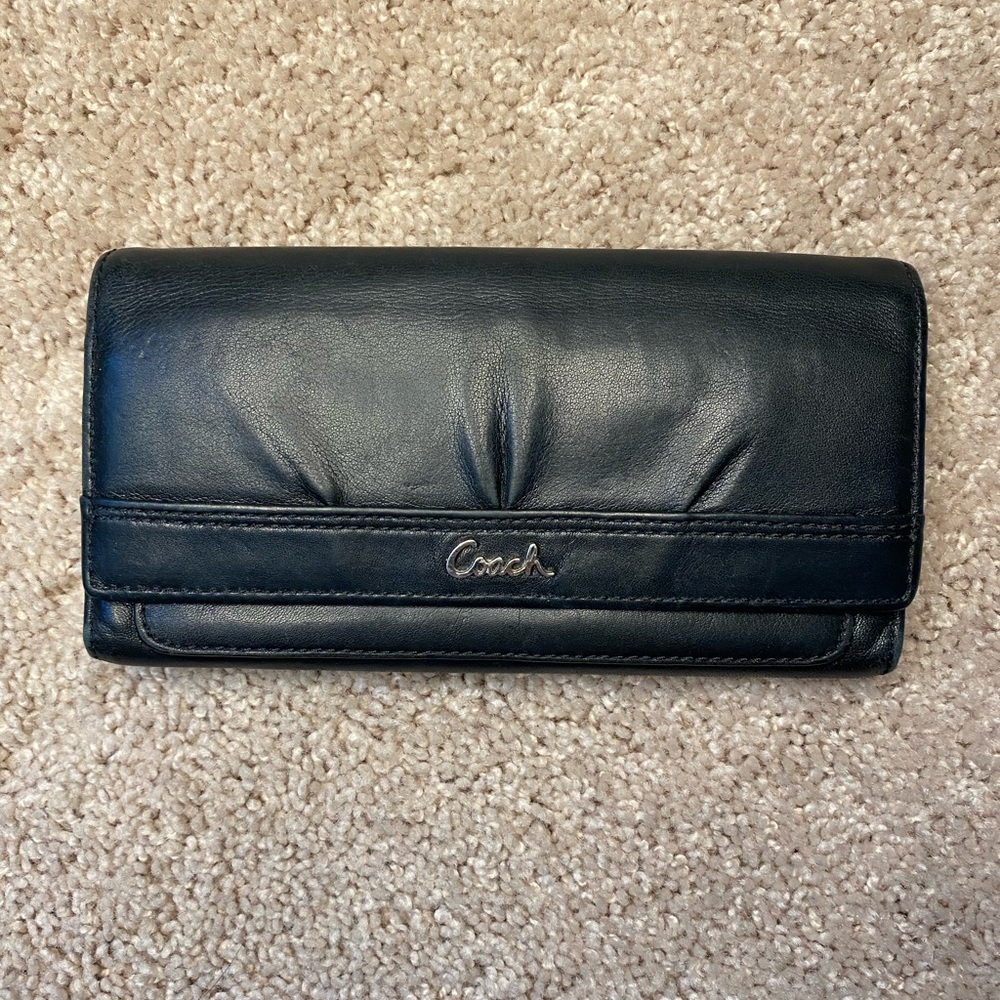Coach Tri-fold Black Leather Wallet